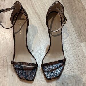 Stuart Weitzman Amelina Brown Snake Print Heels